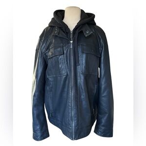 Apt. 9 Faux Leather Removeable‎ Hood Motorcycle Jacket